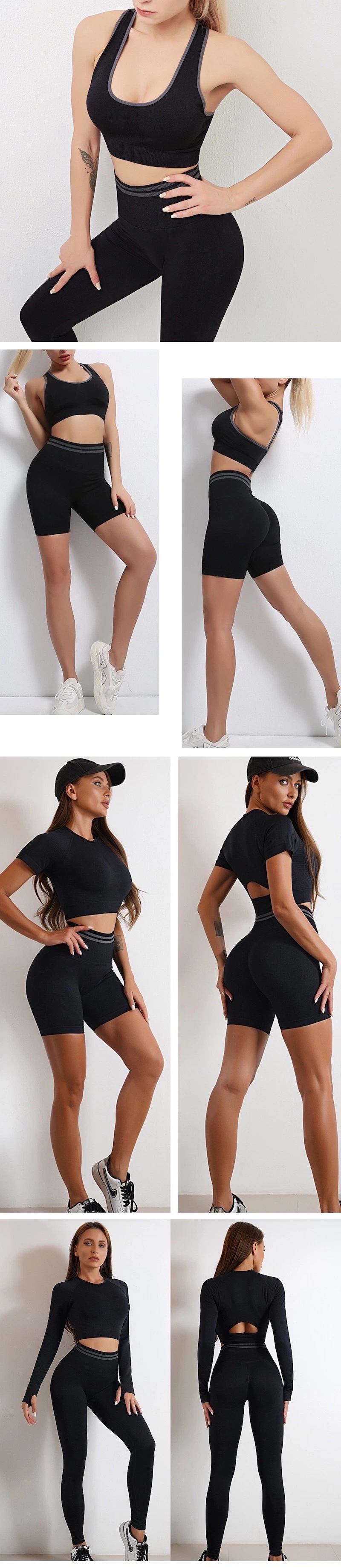 Wholesale Ladies 5PCS Hot Fashion Ropa De Yoga Wear Workout Clothes for Women, Custom Seamless Bra + Crop Top + Scrunch Gym Shorts + Leggings Fitness Apparel