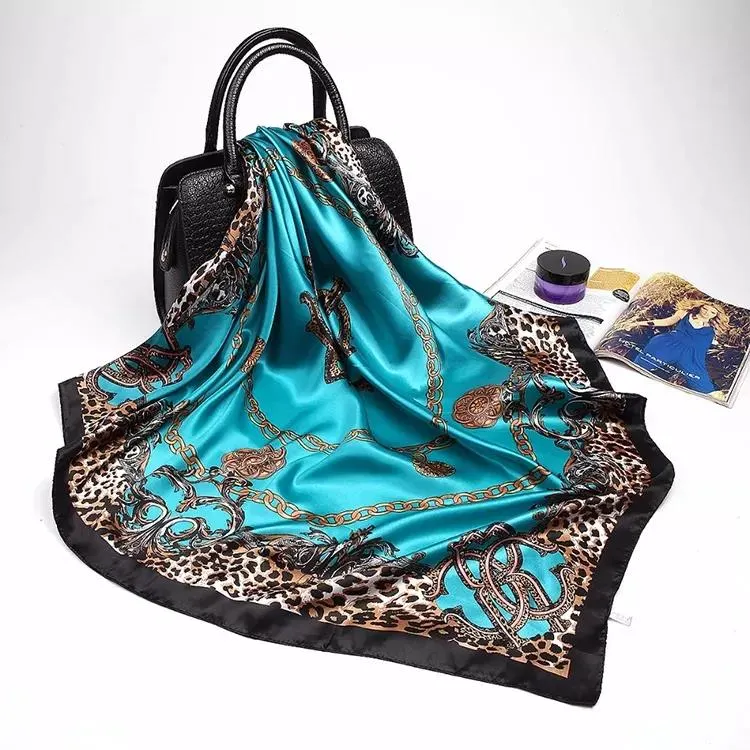 Shawl Female Luxury Square Head Accessories Printed Silk Satin Scarf