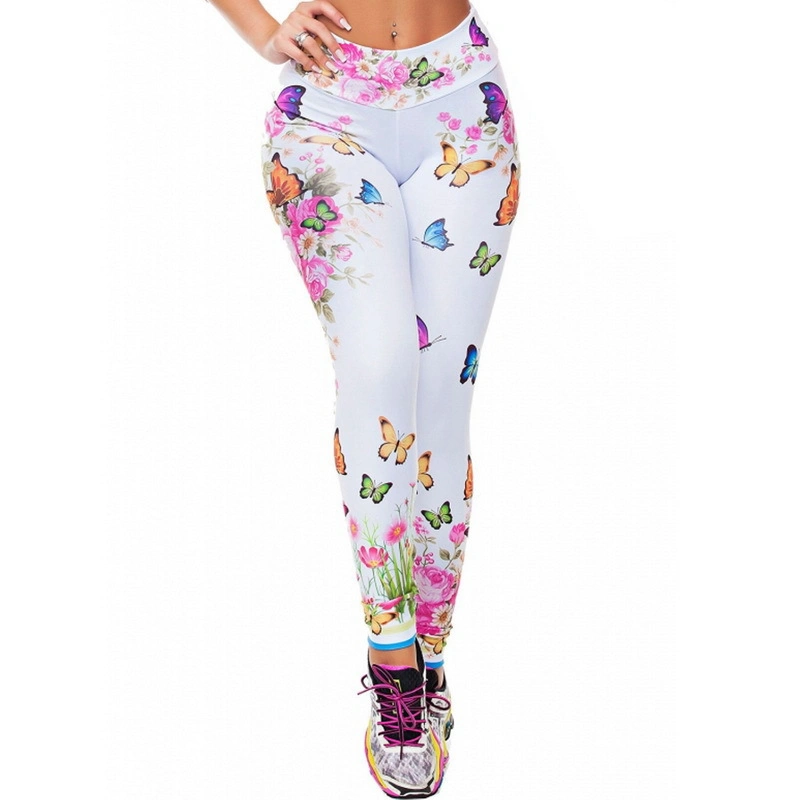 Colorful Butterfly Peony Flower Pattern Print Leggings Slim Fitness Sports Yoga Pants